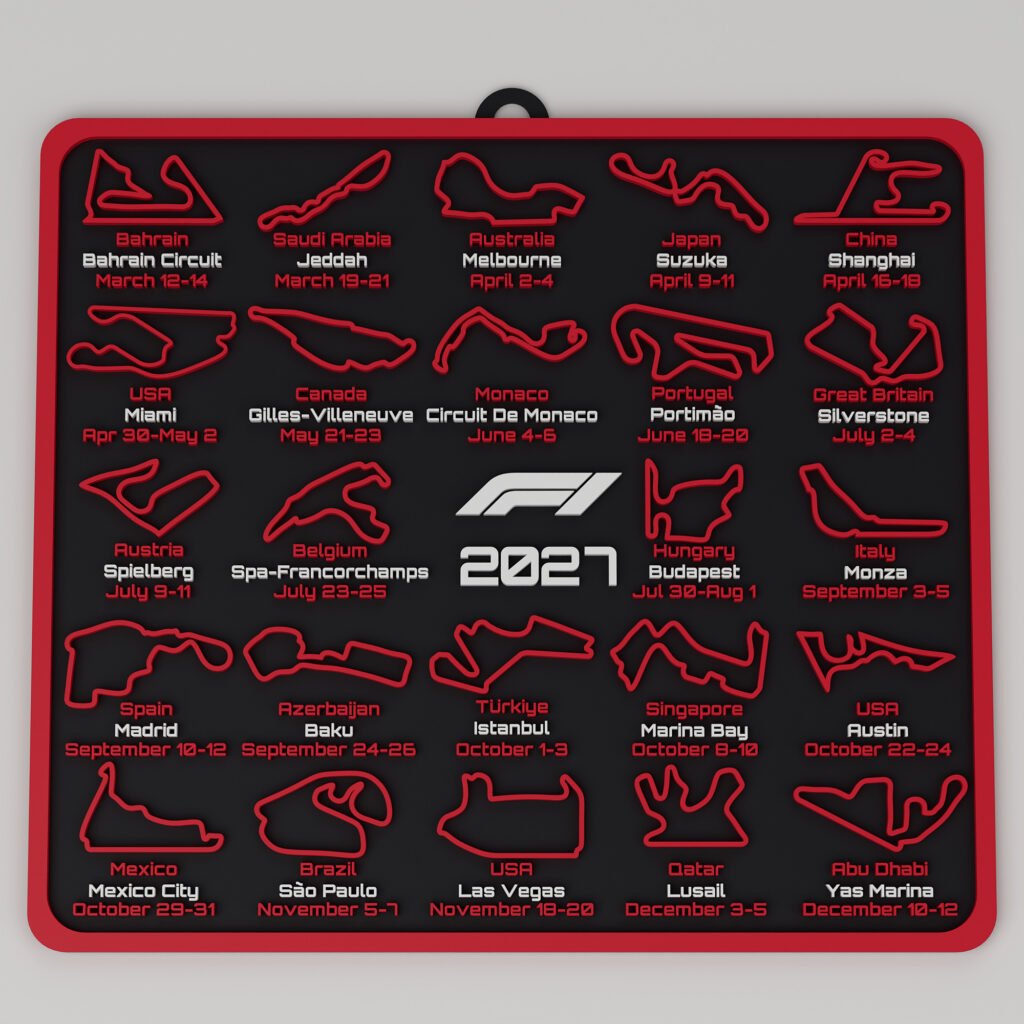 2027 Season Circuit Calendar - 3D Printed Wall Piece